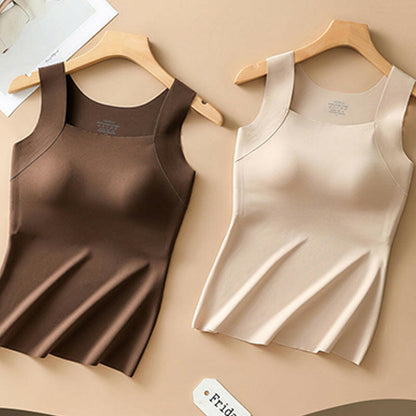💕2-Piece Set ✨Women’s U Neck Thermal Tank Tops with Built-In Bra 🧥Warm Base Layer Sleeveless Top