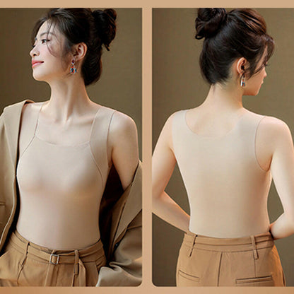 💕2-Piece Set ✨Women’s U Neck Thermal Tank Tops with Built-In Bra 🧥Warm Base Layer Sleeveless Top