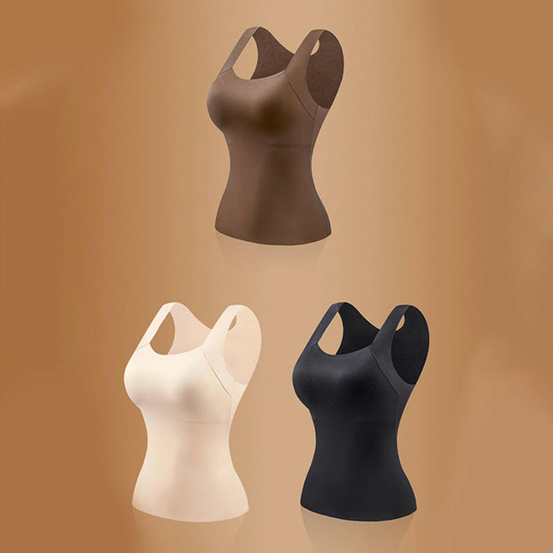 💕2-Piece Set ✨Women’s U Neck Thermal Tank Tops with Built-In Bra 🧥Warm Base Layer Sleeveless Top