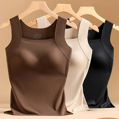 💕2-Piece Set ✨Women’s U Neck Thermal Tank Tops with Built-In Bra 🧥Warm Base Layer Sleeveless Top