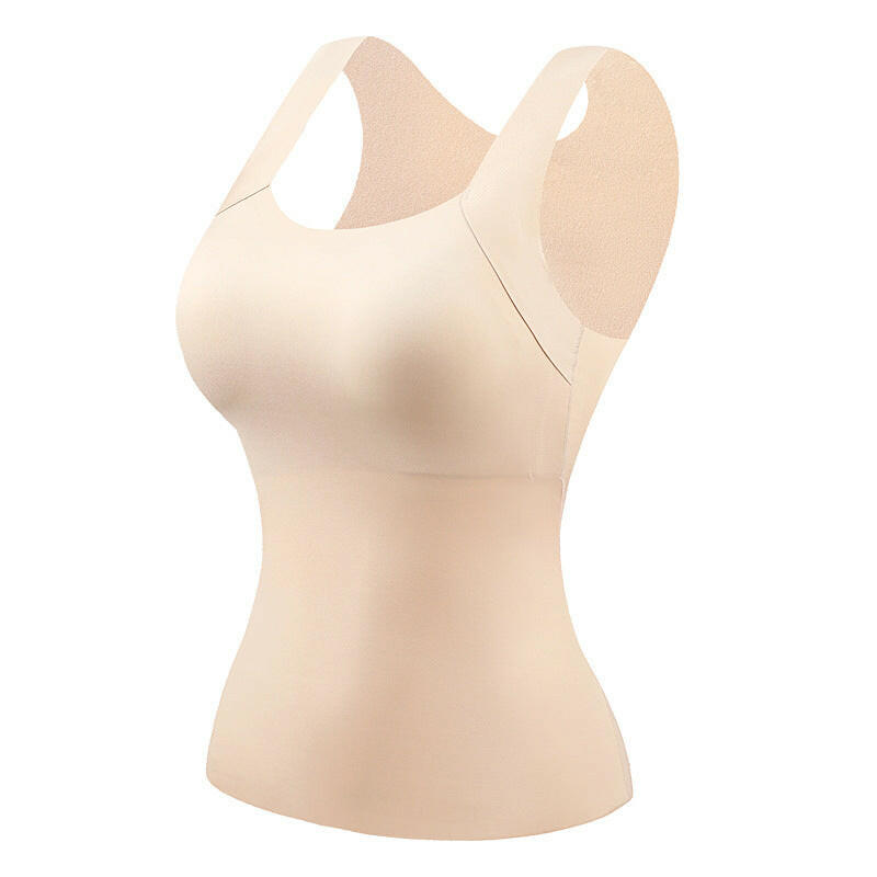 💕2-Piece Set ✨Women’s U Neck Thermal Tank Tops with Built-In Bra 🧥Warm Base Layer Sleeveless Top