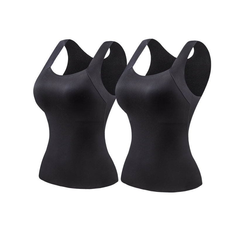 💕2-Piece Set ✨Women’s U Neck Thermal Tank Tops with Built-In Bra 🧥Warm Base Layer Sleeveless Top