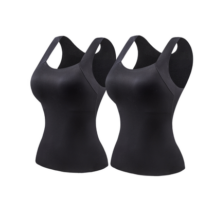 💕2-Piece Set ✨Women’s U Neck Thermal Tank Tops with Built-In Bra 🧥Warm Base Layer Sleeveless Top