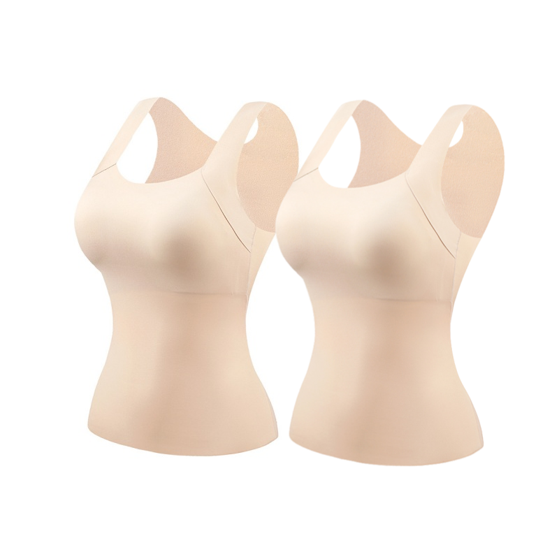 💕2-Piece Set ✨Women’s U Neck Thermal Tank Tops with Built-In Bra 🧥Warm Base Layer Sleeveless Top