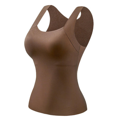 💕2-Piece Set ✨Women’s U Neck Thermal Tank Tops with Built-In Bra 🧥Warm Base Layer Sleeveless Top