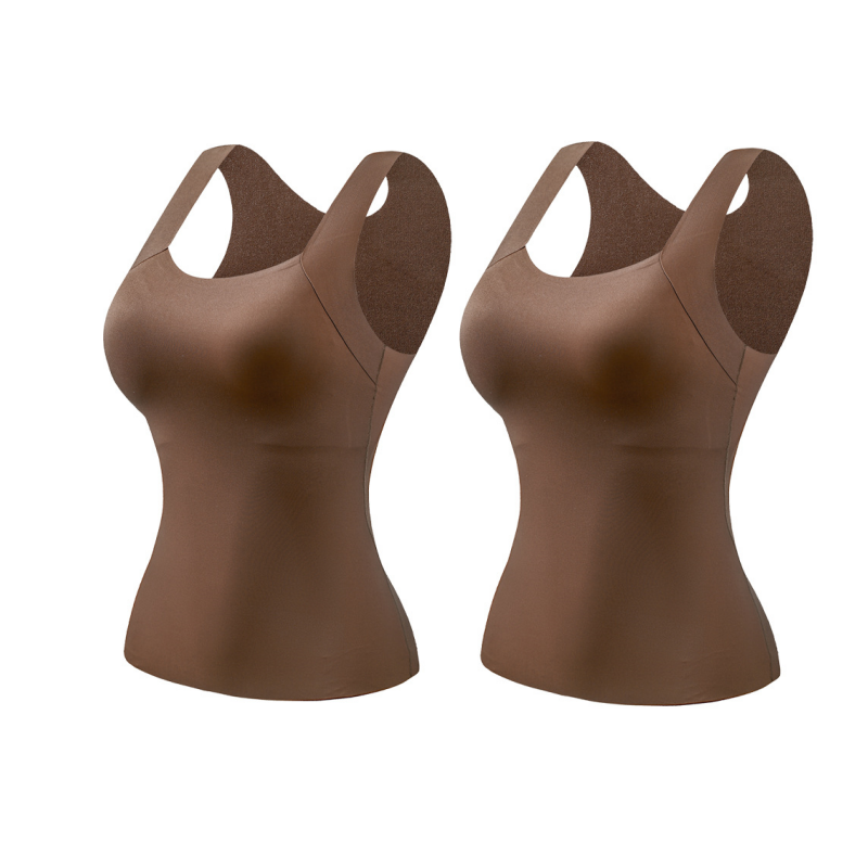 💕2-Piece Set ✨Women’s U Neck Thermal Tank Tops with Built-In Bra 🧥Warm Base Layer Sleeveless Top