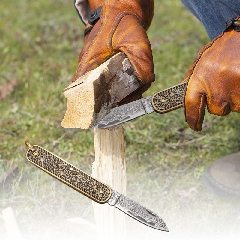 Damascus Steel Mini Keychain Pocket Folding Knife