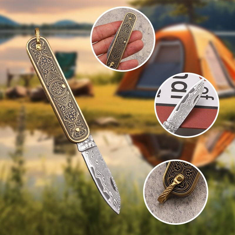Damascus Steel Mini Keychain Pocket Folding Knife