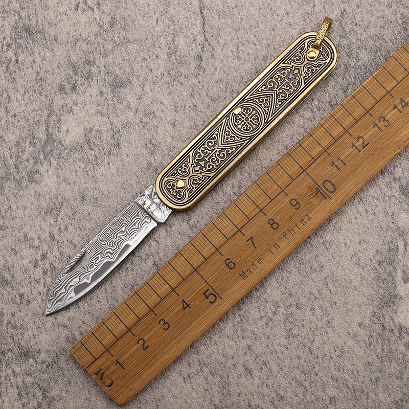 Damascus Steel Mini Keychain Pocket Folding Knife