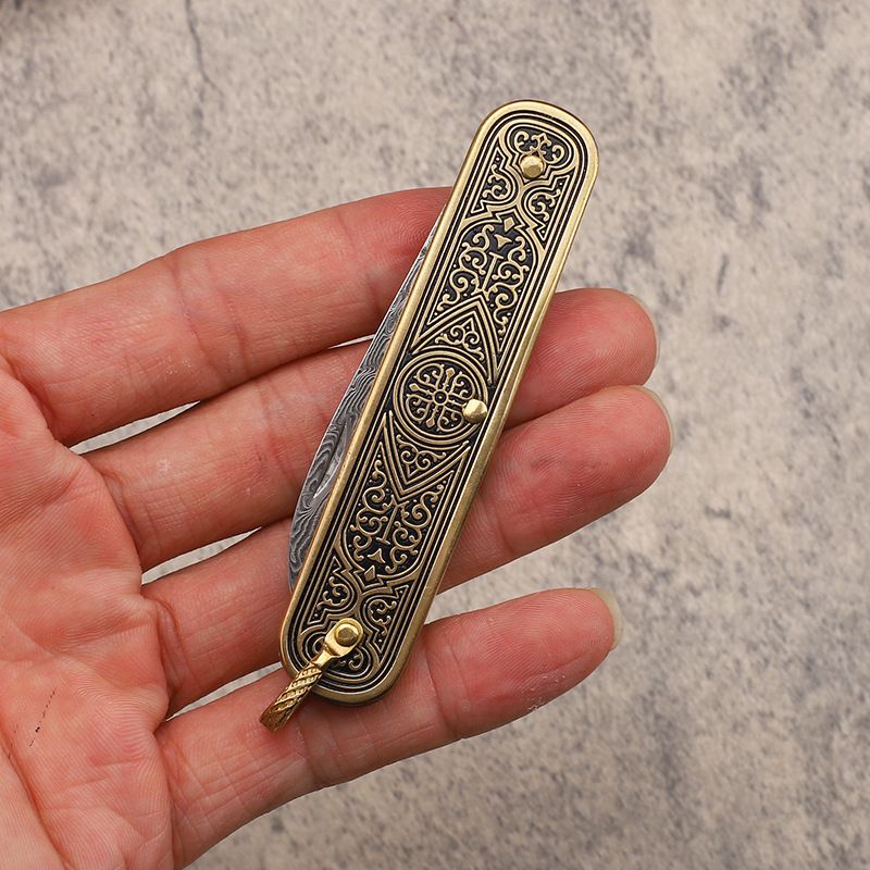 Damascus Steel Mini Keychain Pocket Folding Knife