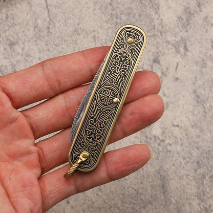 Damascus Steel Mini Keychain Pocket Folding Knife