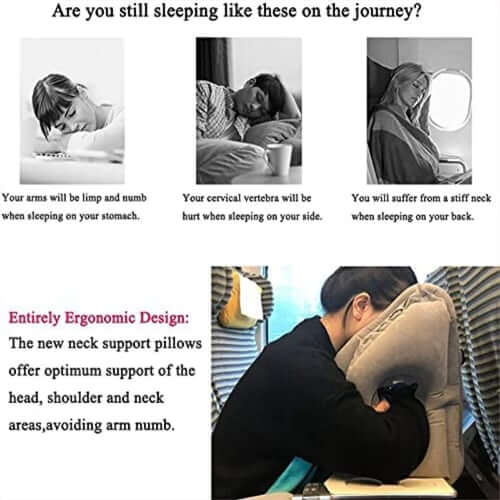 ✈️ Inflatable Ergonomic Hollow-Cutout Travel Pillow – PVC Flocking, Quick Inflate, With Storage Bag ✨