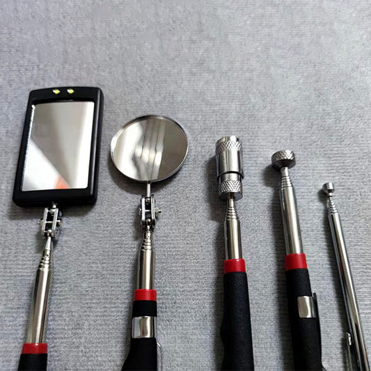 Set of 4 Pieces Strong Magnetic Retractable Pickup Tool with LED Light Mechanic Inspection Mirror