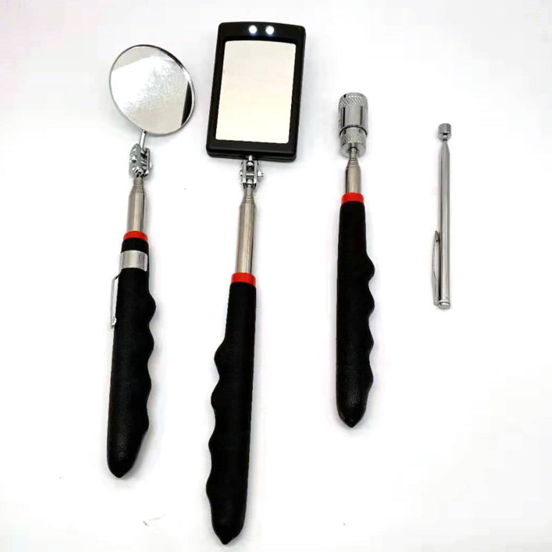Set of 4 Pieces Strong Magnetic Retractable Pickup Tool with LED Light Mechanic Inspection Mirror