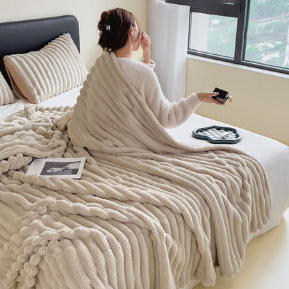 🎁Super Soft Fur Ribbed Fleece Throw Blanket🔥