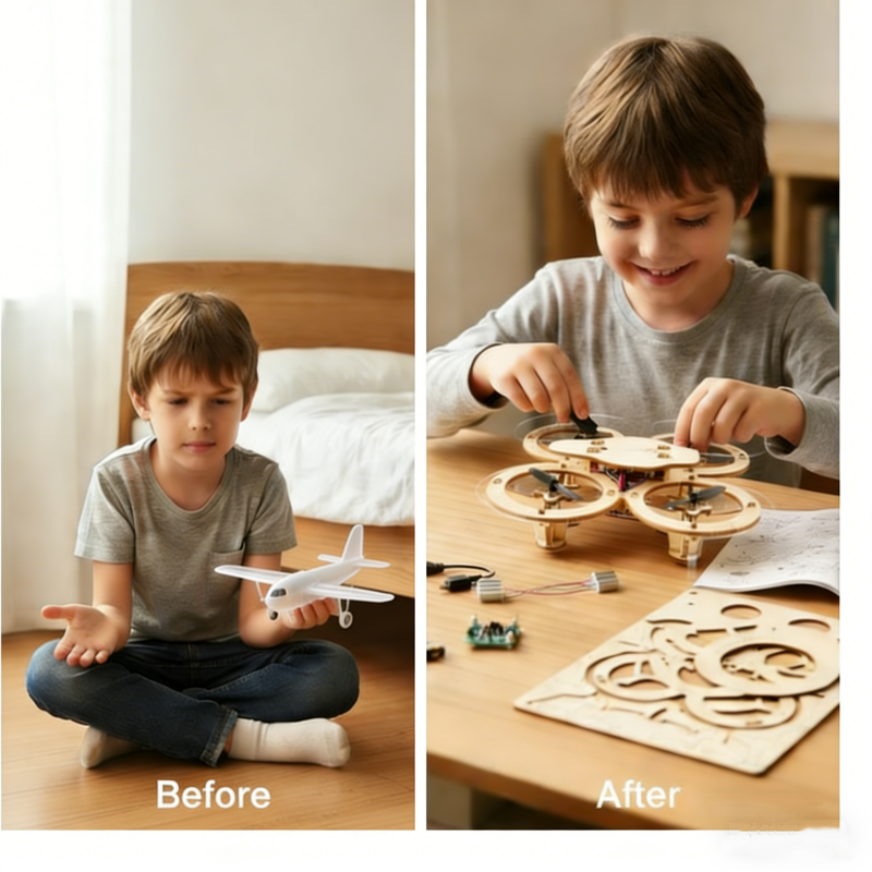✈️ LIMITED-TIME 50% OFF! 💥 DIY Wooden Drone Building Kit – Altitude Hold, STEM Learning, Family Fun ✨
