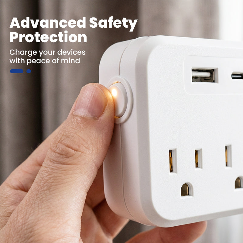 6-in-1 Power Strip with 3 Outlets & 3 USB Ports