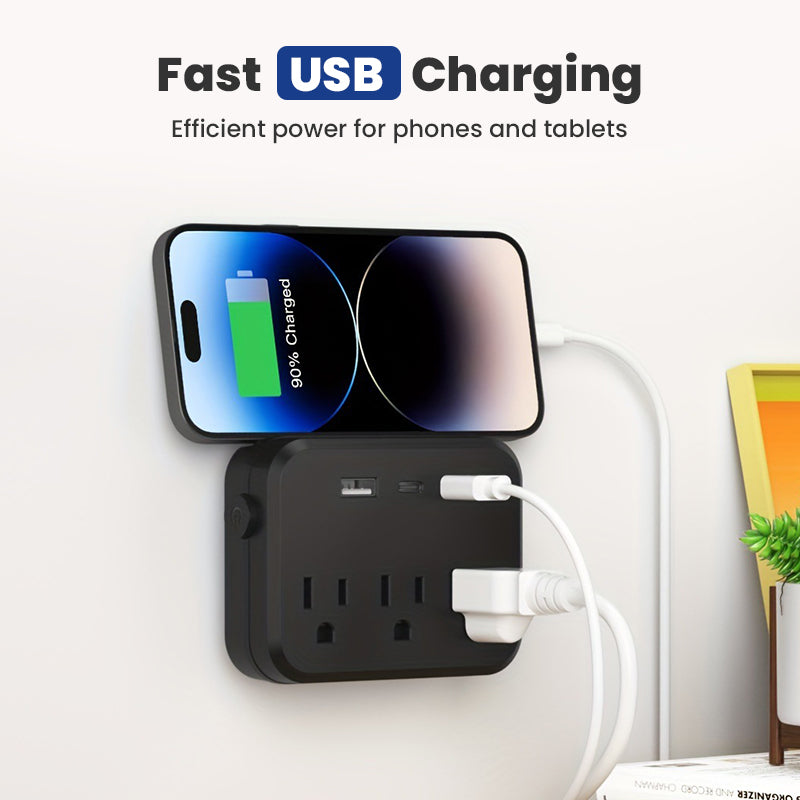 6-in-1 Power Strip with 3 Outlets & 3 USB Ports
