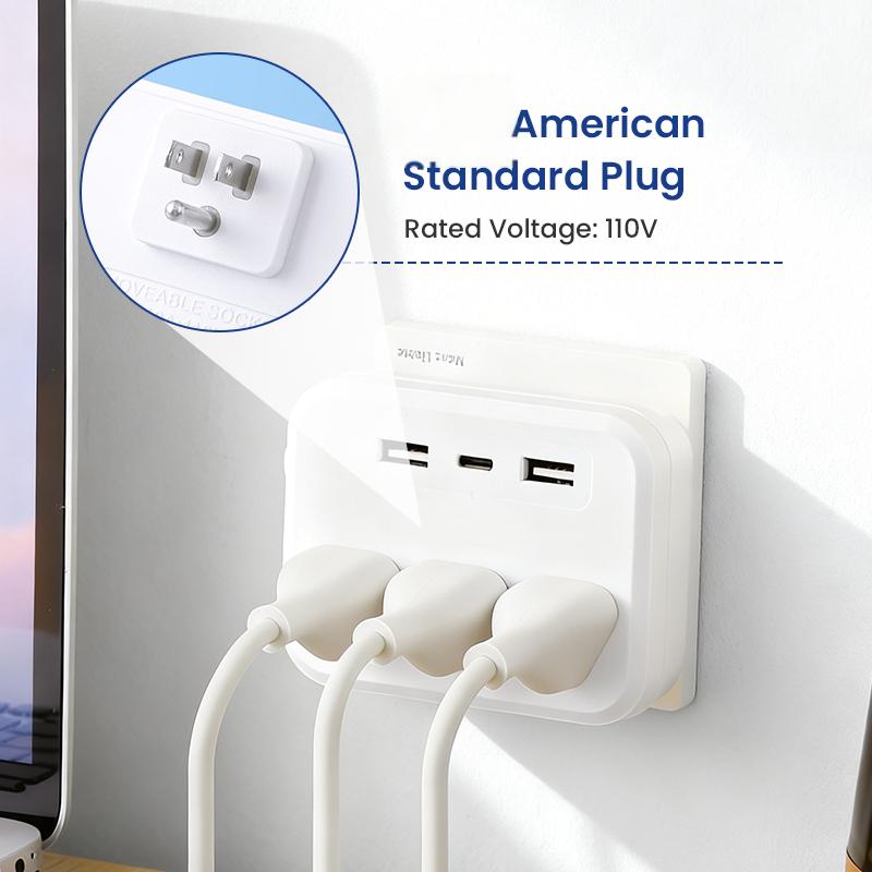 6-in-1 Power Strip with 3 Outlets & 3 USB Ports