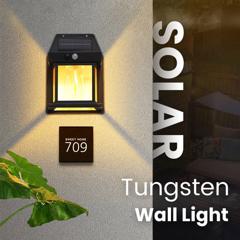 ⚡Motion-Sensor Solar-Powered Tungsten Wall Lamp—Warm glow illuminates when you approach💡, starlight conceals when you depart!🌙