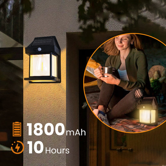 ⚡Motion-Sensor Solar-Powered Tungsten Wall Lamp—Warm glow illuminates when you approach💡, starlight conceals when you depart!🌙