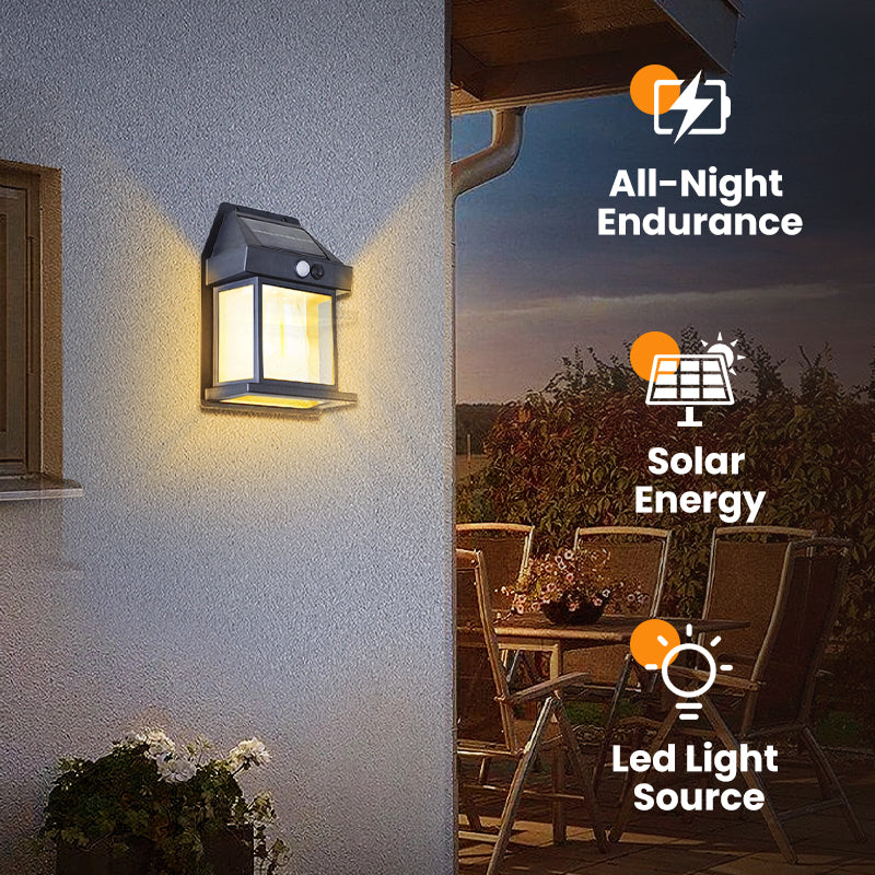 ⚡Motion-Sensor Solar-Powered Tungsten Wall Lamp—Warm glow illuminates when you approach💡, starlight conceals when you depart!🌙