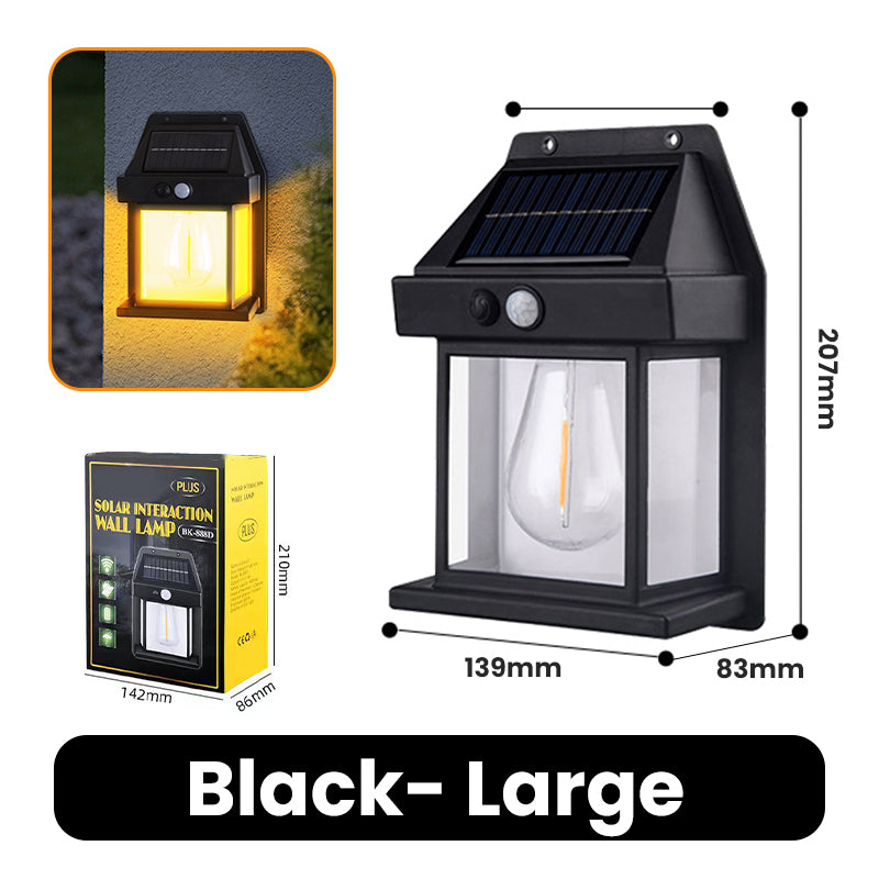⚡Motion-Sensor Solar-Powered Tungsten Wall Lamp—Warm glow illuminates when you approach💡, starlight conceals when you depart!🌙