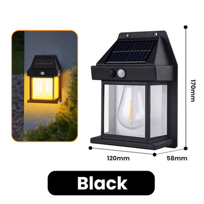 ⚡Motion-Sensor Solar-Powered Tungsten Wall Lamp—Warm glow illuminates when you approach💡, starlight conceals when you depart!🌙