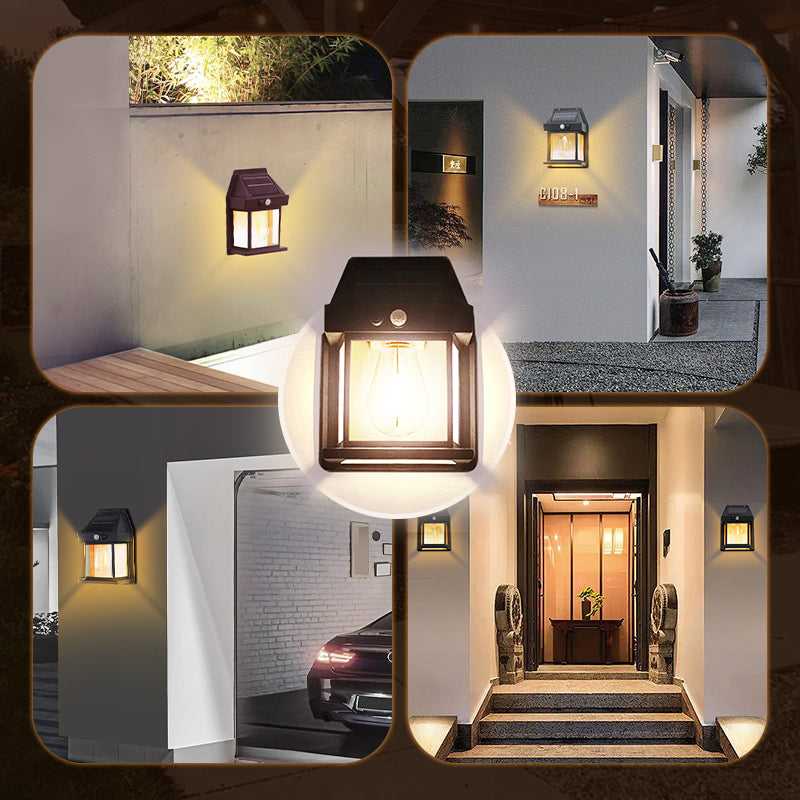 ⚡Motion-Sensor Solar-Powered Tungsten Wall Lamp—Warm glow illuminates when you approach💡, starlight conceals when you depart!🌙