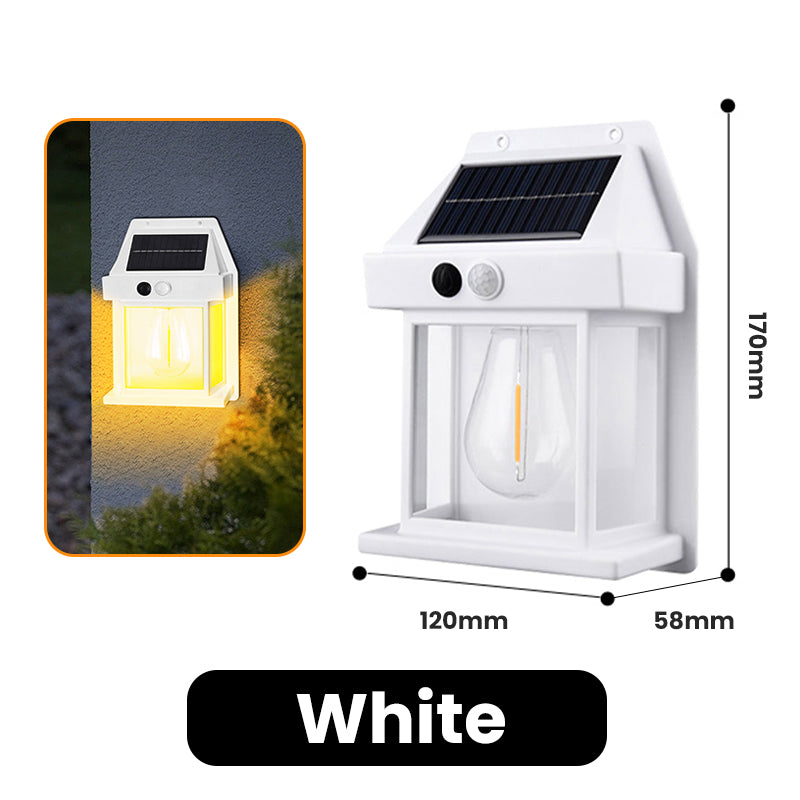 ⚡Motion-Sensor Solar-Powered Tungsten Wall Lamp—Warm glow illuminates when you approach💡, starlight conceals when you depart!🌙