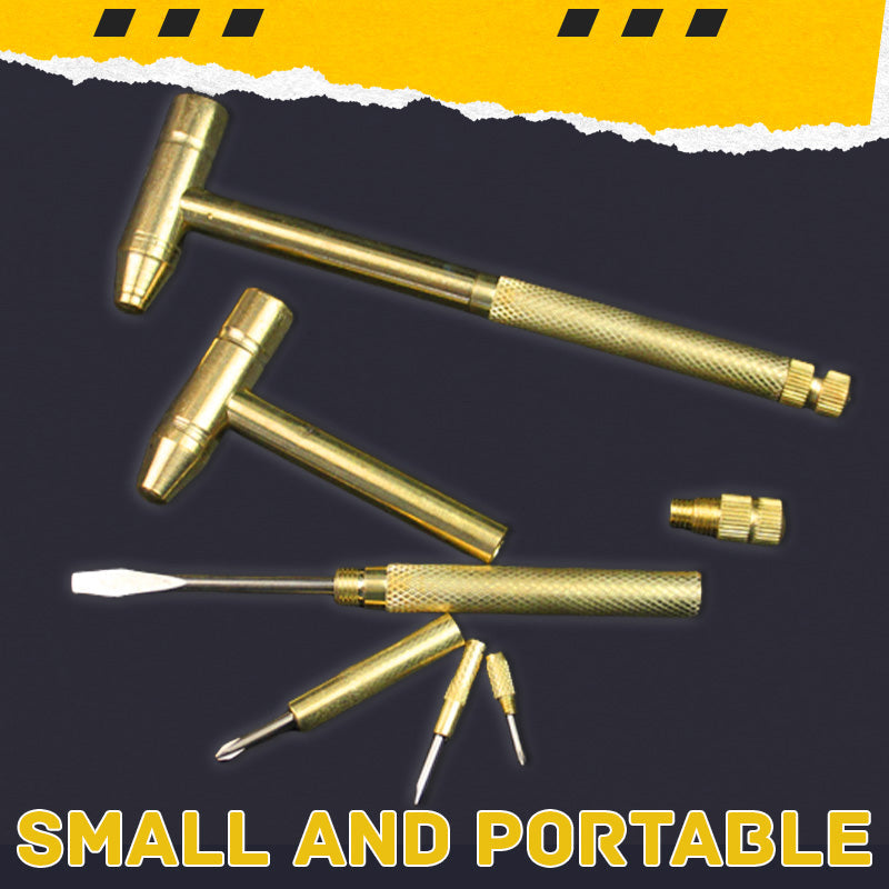 🔨 5 in 1 Mini Hammer & Screwdriver Hand Tools Set – Portable Multi-Function Repair Tool Kit, Compact Gold Multitool for Home, Hobby, Jewelry & Small Craft Repair