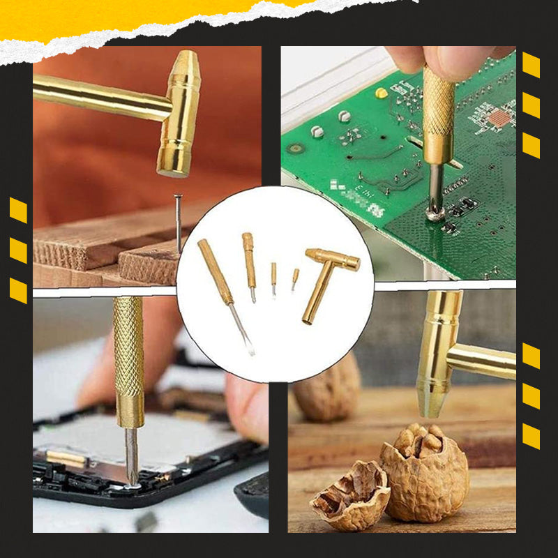 🔨 5 in 1 Mini Hammer & Screwdriver Hand Tools Set – Portable Multi-Function Repair Tool Kit, Compact Gold Multitool for Home, Hobby, Jewelry & Small Craft Repair