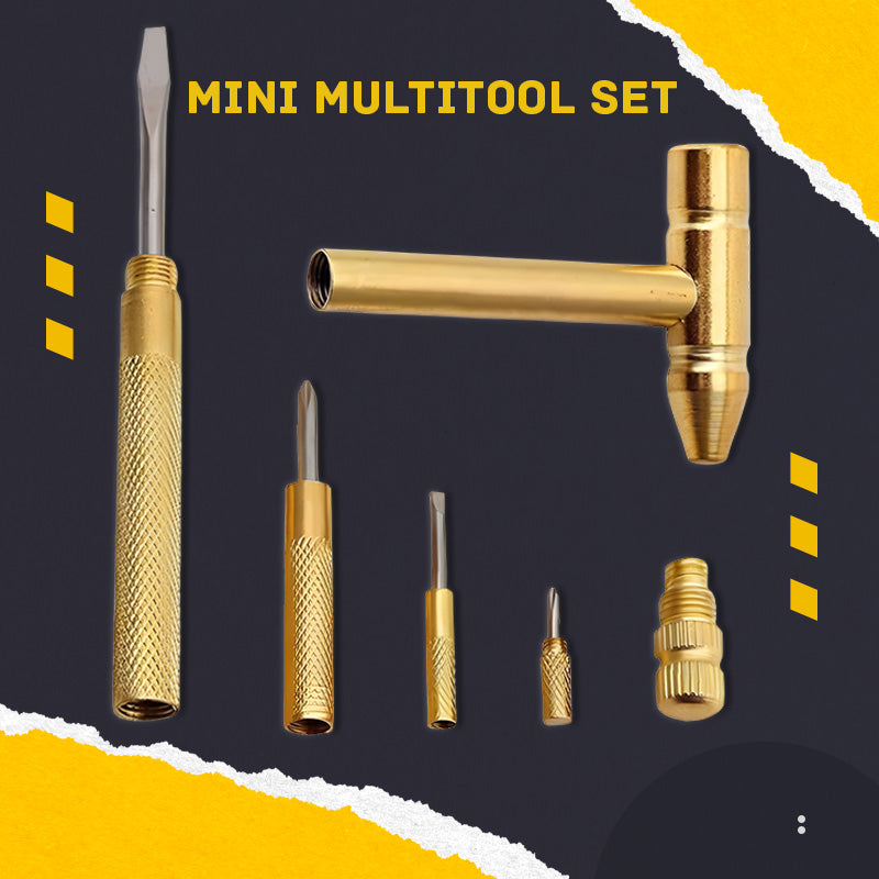 🔨 5 in 1 Mini Hammer & Screwdriver Hand Tools Set – Portable Multi-Function Repair Tool Kit, Compact Gold Multitool for Home, Hobby, Jewelry & Small Craft Repair