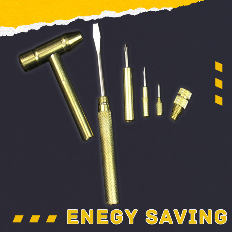 🔨 5 in 1 Mini Hammer & Screwdriver Hand Tools Set – Portable Multi-Function Repair Tool Kit, Compact Gold Multitool for Home, Hobby, Jewelry & Small Craft Repair