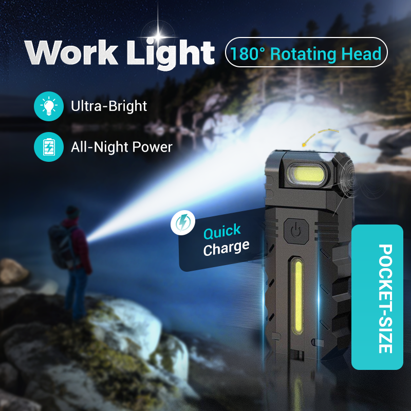 💎 56% OFF! 💎 180° rotatable LED work light – dual beam, magnetic base, and USB-C charging port
