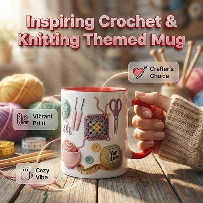 Crochet & Knitting Themed Ceramic Coffee Mug 💫✨
