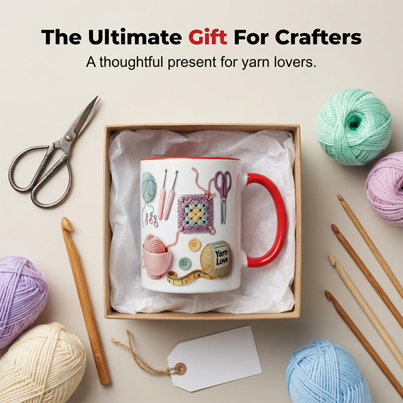 Crochet & Knitting Themed Ceramic Coffee Mug 💫✨