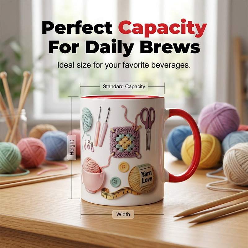 Crochet & Knitting Themed Ceramic Coffee Mug 💫✨