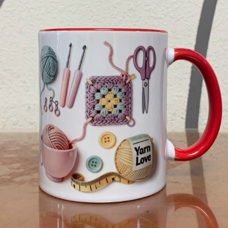 Crochet & Knitting Themed Ceramic Coffee Mug 💫✨