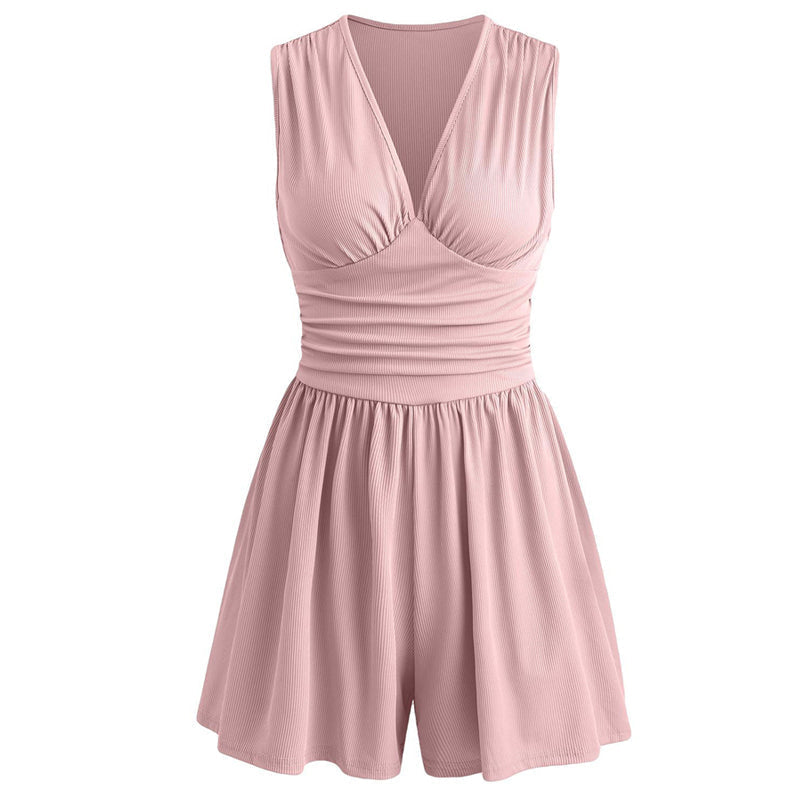 👗 LIMITED-TIME 50% OFF! 💐Women's Sleeveless V-Neck Ruched Waist Romper🏖️