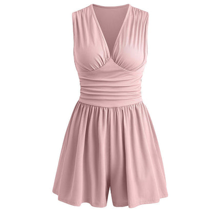 👗 LIMITED-TIME 50% OFF! 💐Women's Sleeveless V-Neck Ruched Waist Romper🏖️