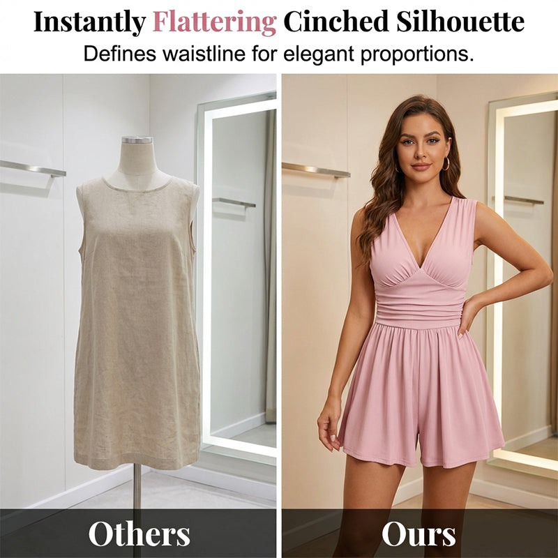 👗 LIMITED-TIME 50% OFF! 💐Women's Sleeveless V-Neck Ruched Waist Romper🏖️
