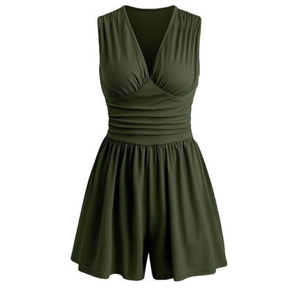 👗 LIMITED-TIME 50% OFF! 💐Women's Sleeveless V-Neck Ruched Waist Romper🏖️