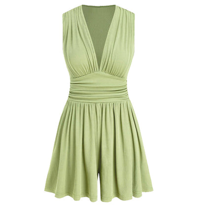 👗 LIMITED-TIME 50% OFF! 💐Women's Sleeveless V-Neck Ruched Waist Romper🏖️