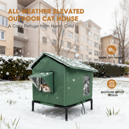📢📢40% OFF !! ⏰Elevated Insulated Outdoor Cat House – Weather-Resistant Shelter with Thermal Lining & Raised Stand