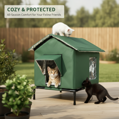 📢📢40% OFF !! ⏰Elevated Insulated Outdoor Cat House – Weather-Resistant Shelter with Thermal Lining & Raised Stand
