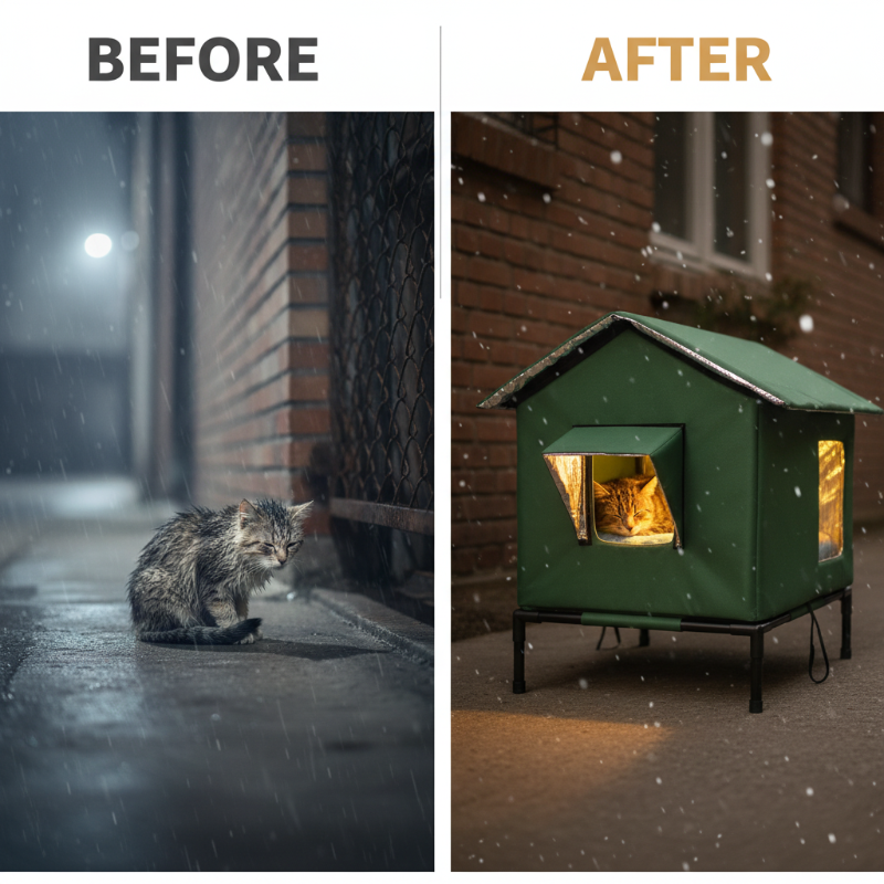 📢📢40% OFF !! ⏰Elevated Insulated Outdoor Cat House – Weather-Resistant Shelter with Thermal Lining & Raised Stand