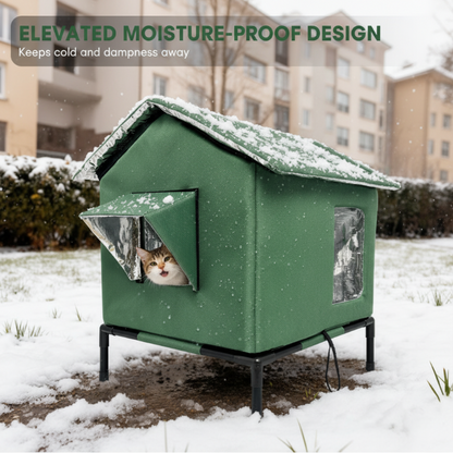 📢📢40% OFF !! ⏰Elevated Insulated Outdoor Cat House – Weather-Resistant Shelter with Thermal Lining & Raised Stand