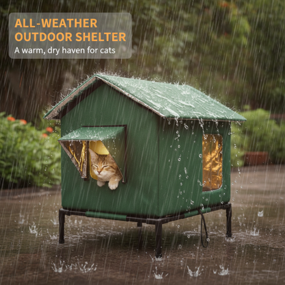📢📢40% OFF !! ⏰Elevated Insulated Outdoor Cat House – Weather-Resistant Shelter with Thermal Lining & Raised Stand