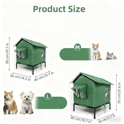 📢📢40% OFF !! ⏰Elevated Insulated Outdoor Cat House – Weather-Resistant Shelter with Thermal Lining & Raised Stand